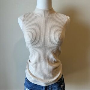 LOFT Cream Ribbed Tank Top